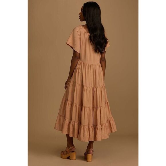 Lulus Present Moment Light Orange Bow Front Tiered Maxi Dress Small - Picture 4 of 15